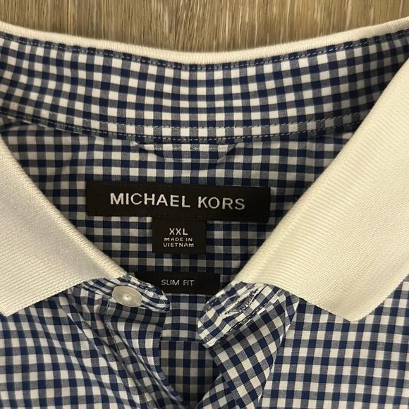 Michael Kors, Navy and White Checkered Polo Shirt - Picture 2 of 4